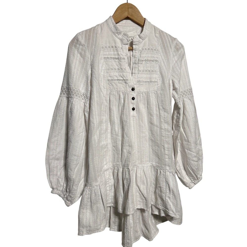 By Anthropologie‎ Haley Embroidered Lace Tunic Blouse Ivory Size XS EUC